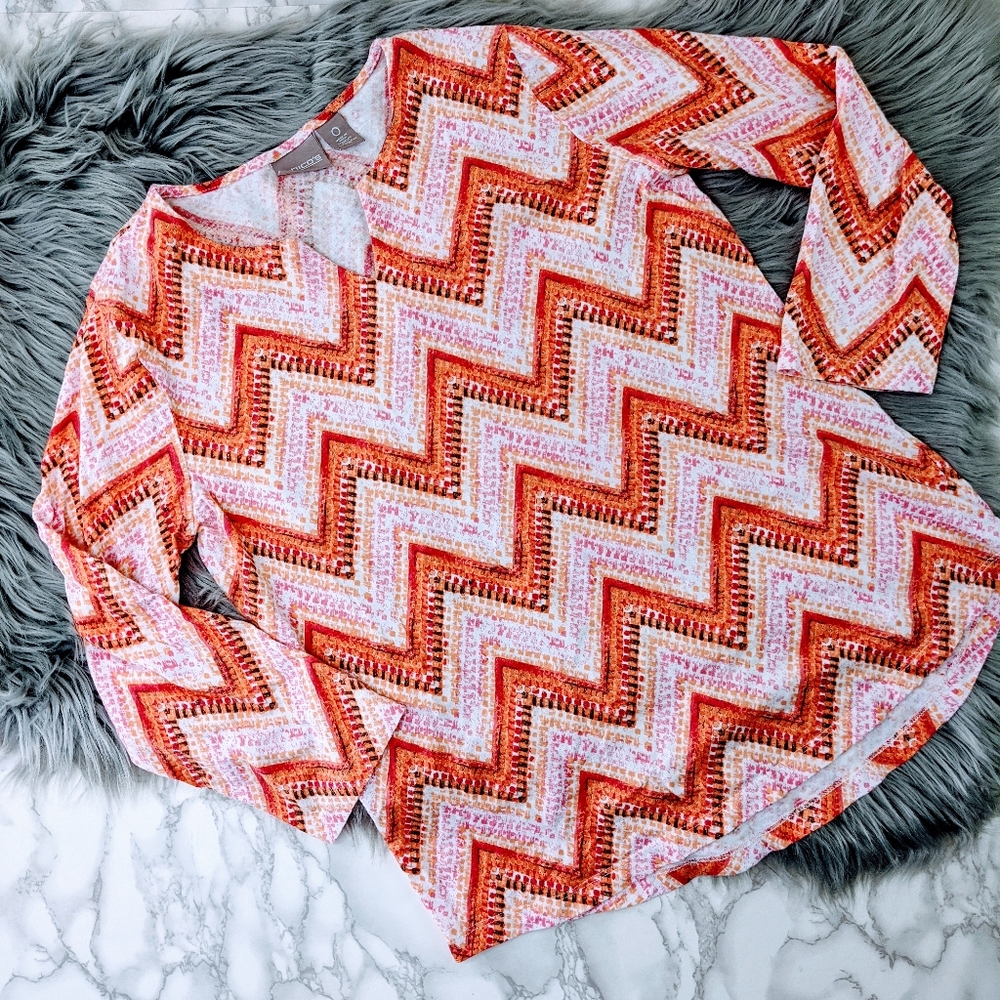 Chico's Chevron Pattern Orange 3/4 Sleeve Top Sz 0